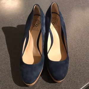 VINCE CAMUTO ....navy colored, suede wedges